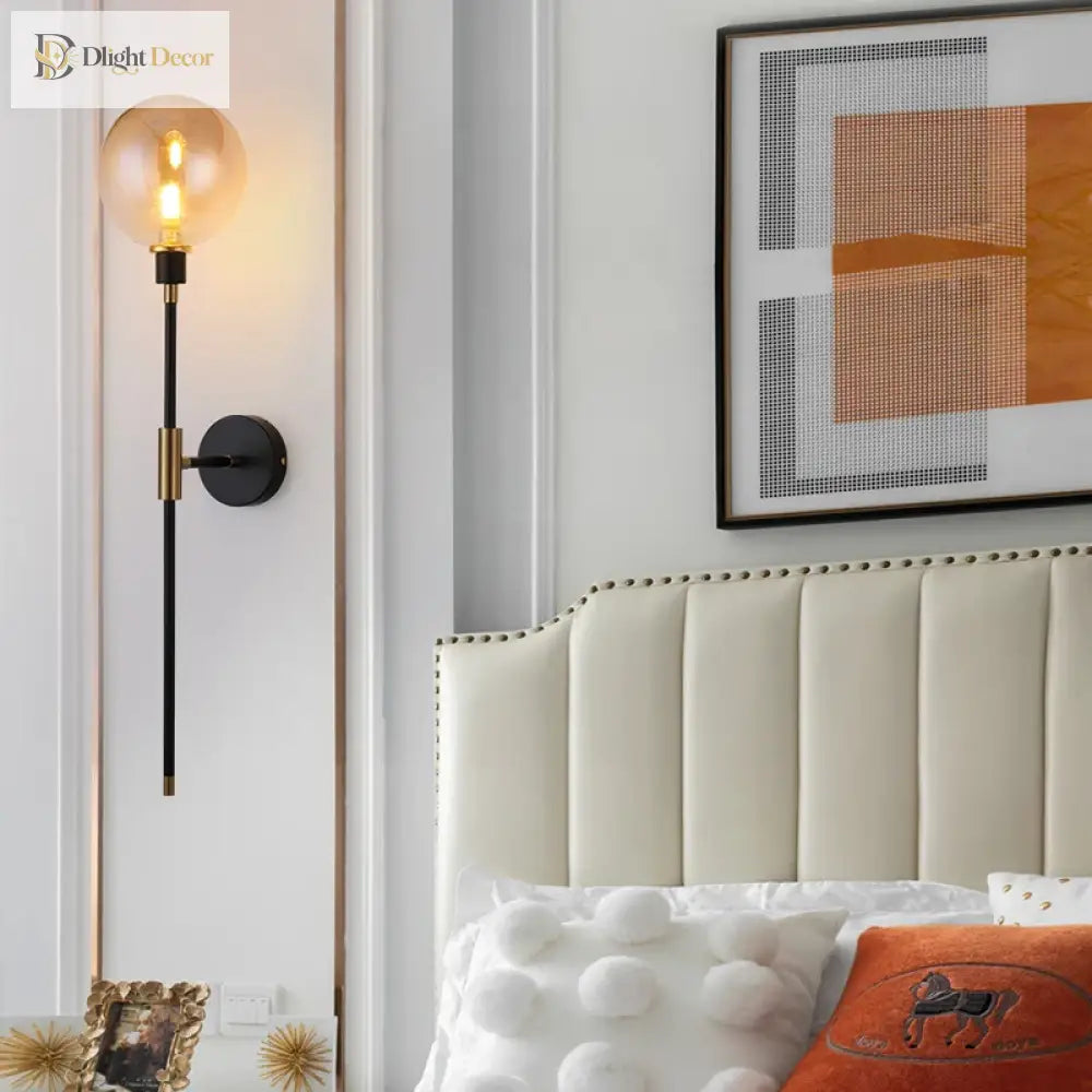 Modern Led Wall Lamp - Black Iron With Glass Ball Lamps For Living Room Bedroom Loft Decor Nordic