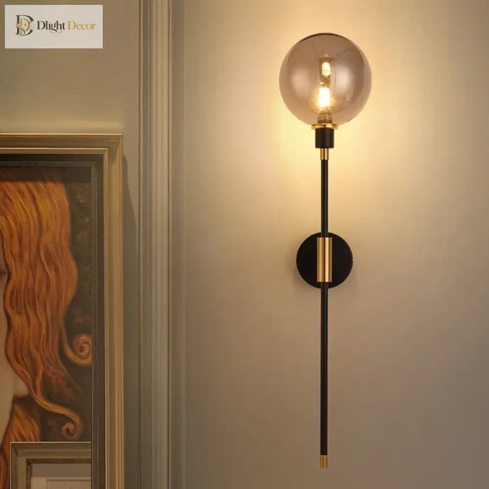 Modern Led Wall Lamp - Black Iron With Glass Ball Lamps For Living Room Bedroom Loft Decor Nordic