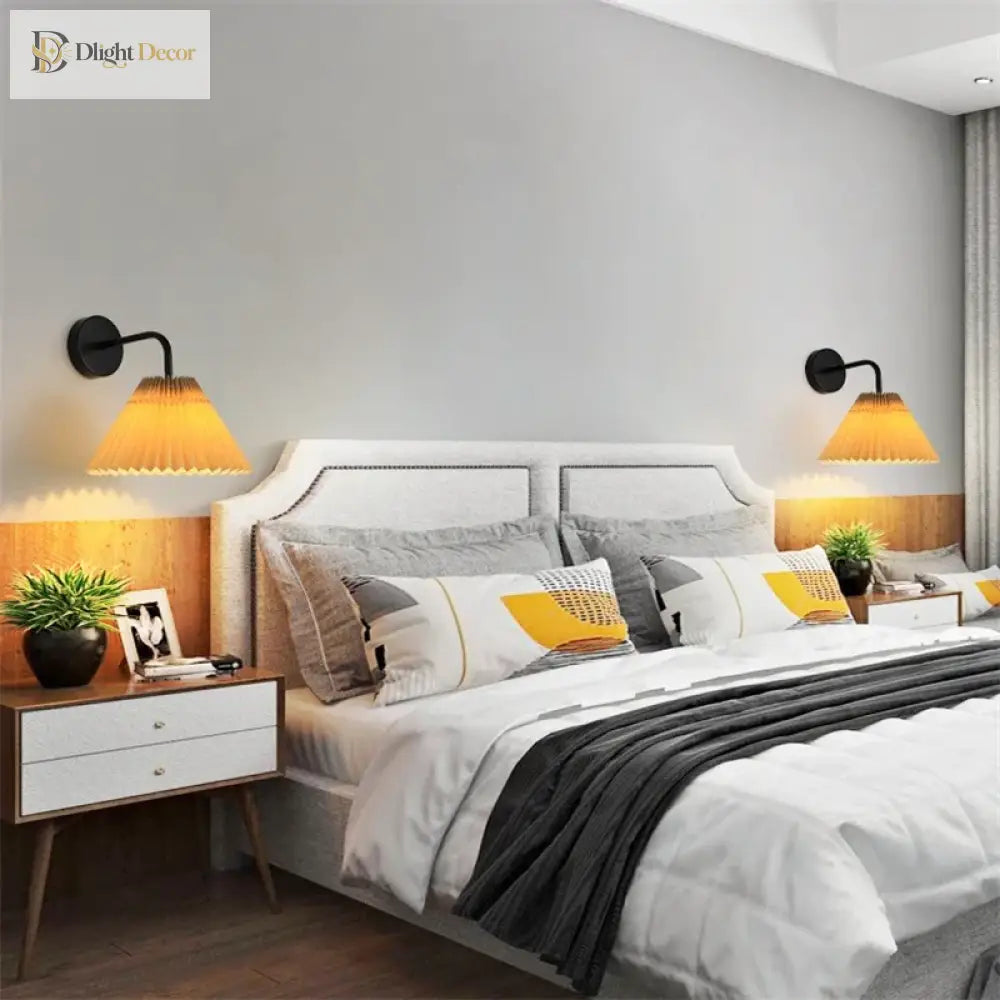 Modern Led Wall Lamp With Metal Curved Pleated Lampshade - Nordic Room Decor For Living Aisle And
