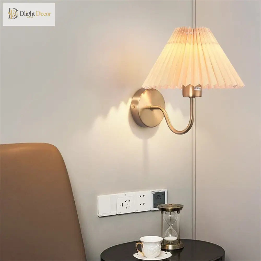 Modern Led Wall Lamp With Metal Curved Pleated Lampshade - Nordic Room Decor For Living Aisle And
