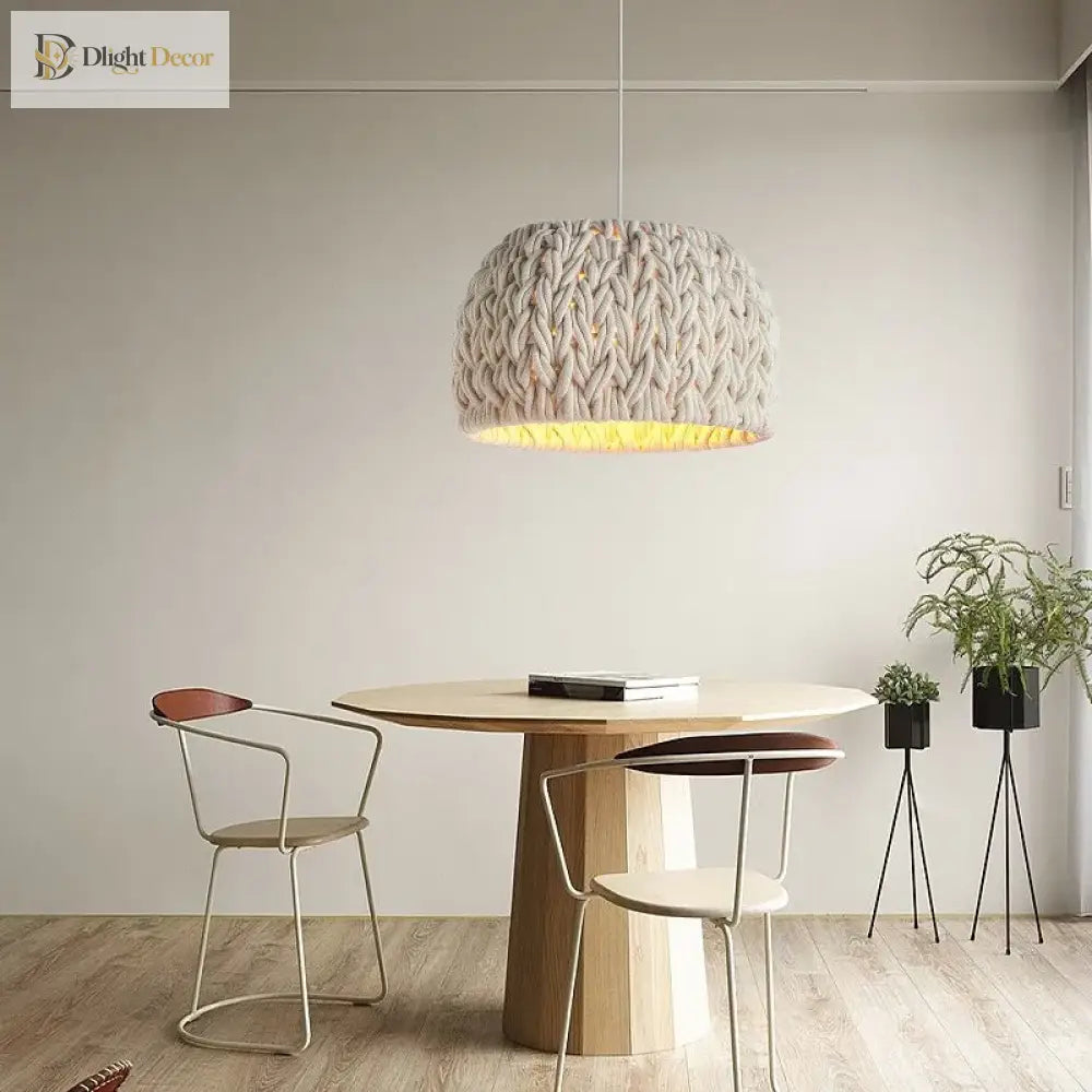 Nordic Wabi Sabi E27 Led Pendant Lights - Knitted Rope Minimalism Hanging Lamp For Dining Room And