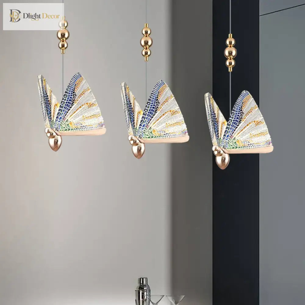 Decorative Nordic butterfly pendant light close-up view