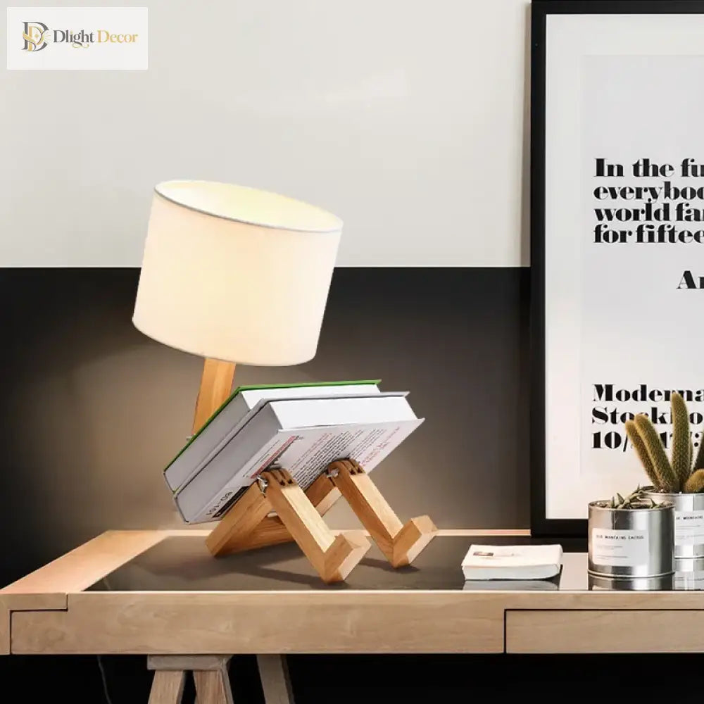 Creative Wooden Robot Led Table Lamp - Nordic Art Decor For Reading Bedroom And Home