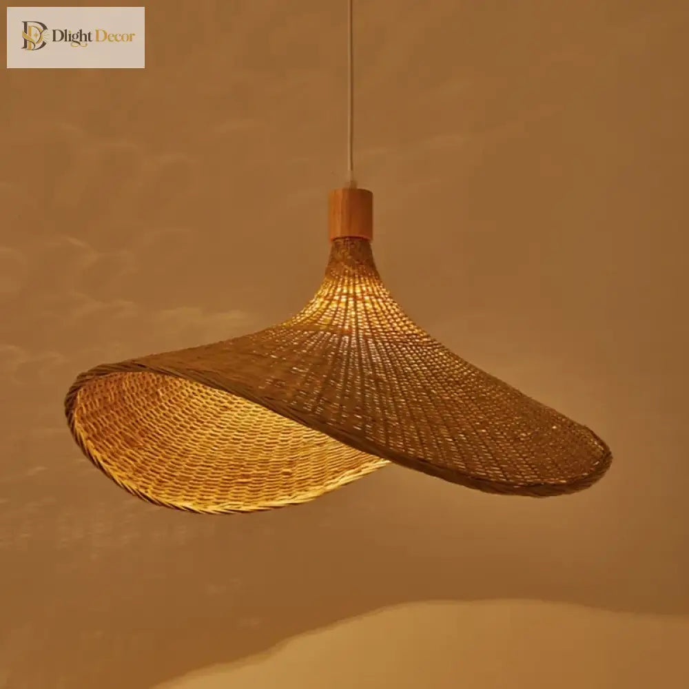 Classic Straw Hat Handmade Bamboo Pendant Lamp - Retro Rattan Led Chandelier For Home Decoration In