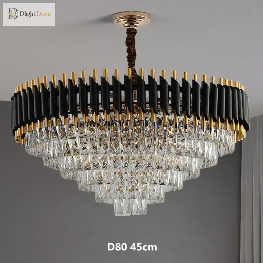 Modern Led Luxury Black Gold Crystal Chandeliers - Elegant Indoor Lighting Fixture For Living And