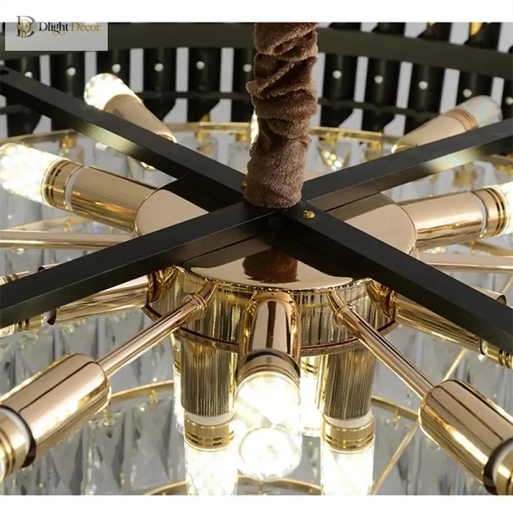 Modern Led Luxury Black Gold Crystal Chandeliers - Elegant Indoor Lighting Fixture For Living And