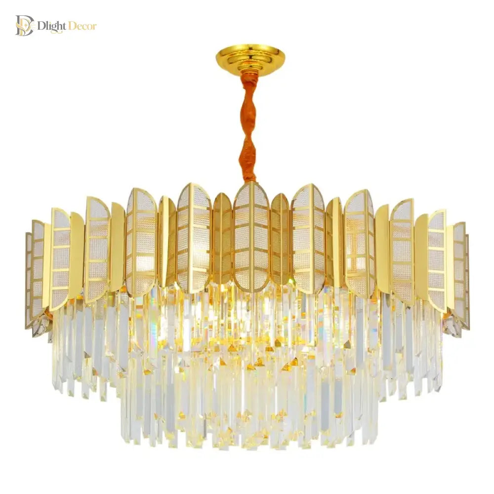 Led Stainless Steel Golden Post - Modern Chandelier - Light Luxury Crystal Elegance For Living