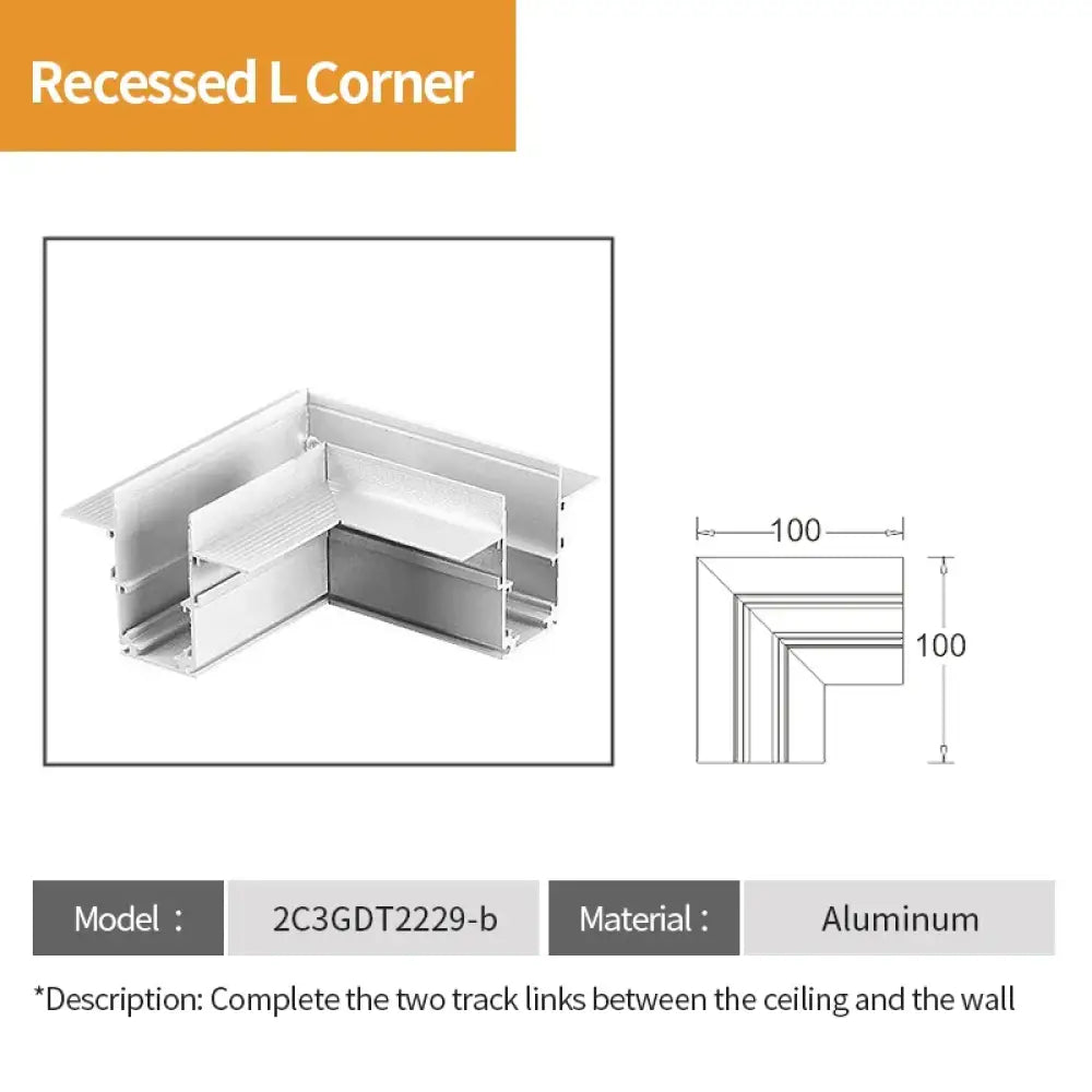 2 Meter White LED Magnetic Track Lighting System Accessories - Ceiling Recessed Magnet Rail Lamp Kit Recessed L Corner