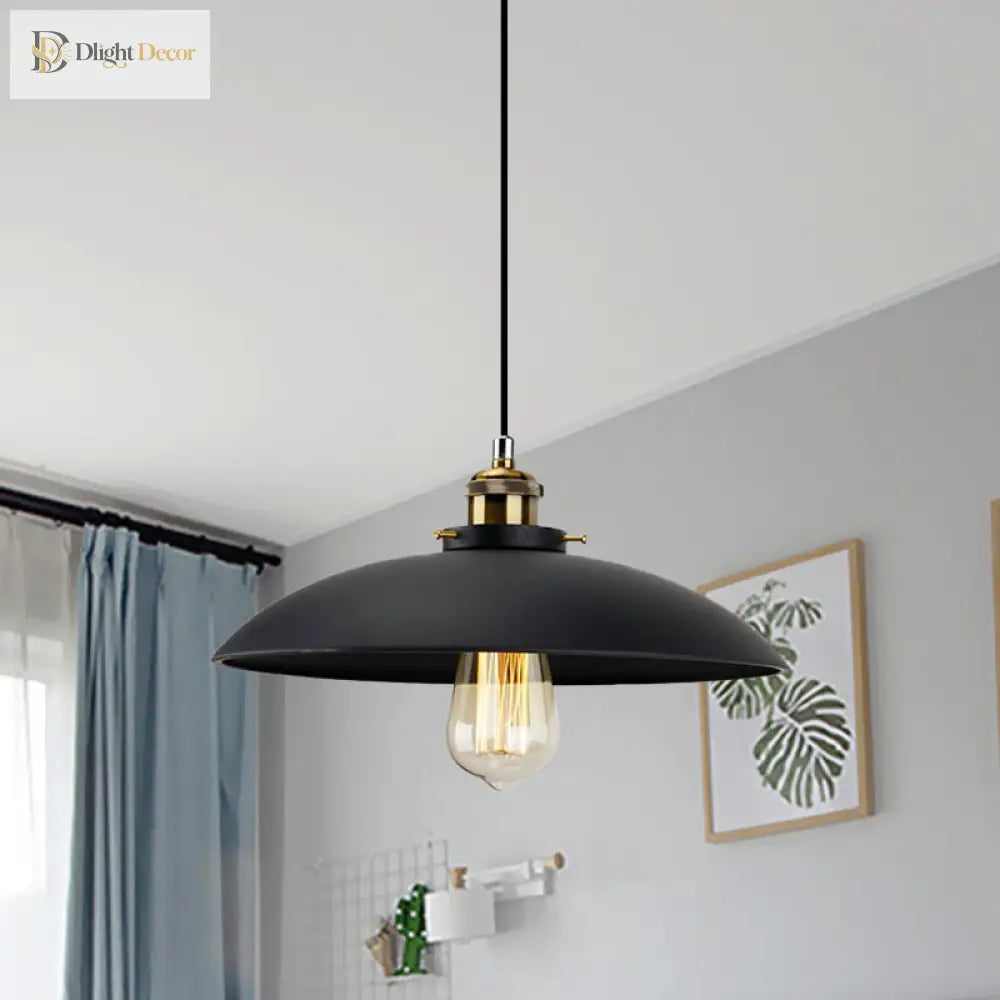 London - Modern Industrial Pendant Light With Black Saucer Shade