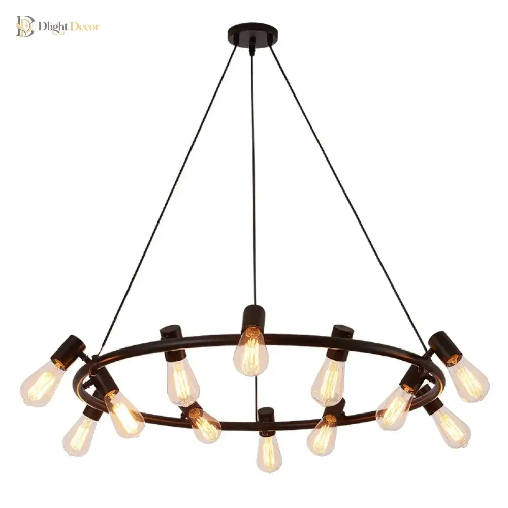 Lucie’s American Vintage Round Chandelier - Adjustable Height Pendant For Dining Room And Coffee