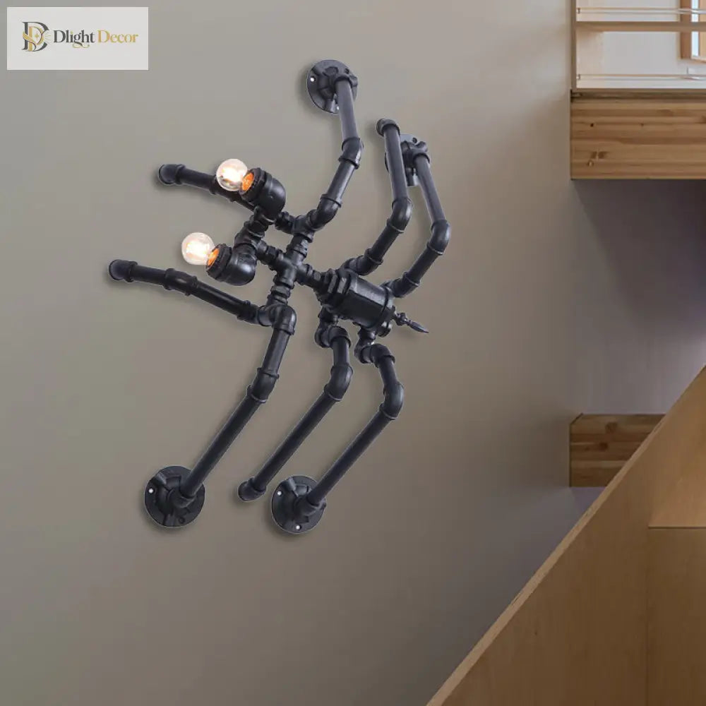 Lucy Style Black Spider Wall Lamp - Metallic Water Pipe Design For Stairways