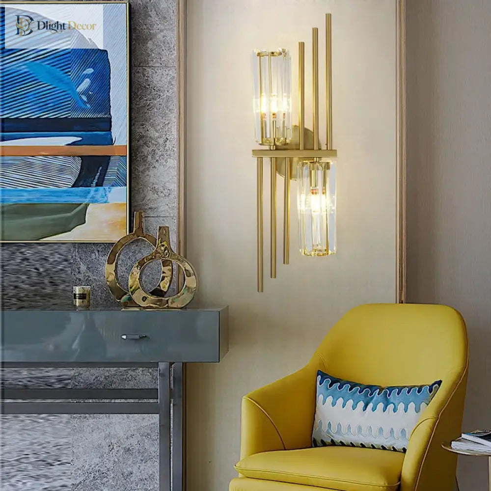 Lucy - Modern Gold Crystal Wall Lamp Bedroom Bedside Living Room Tv Hallway Staircase Luxury Art