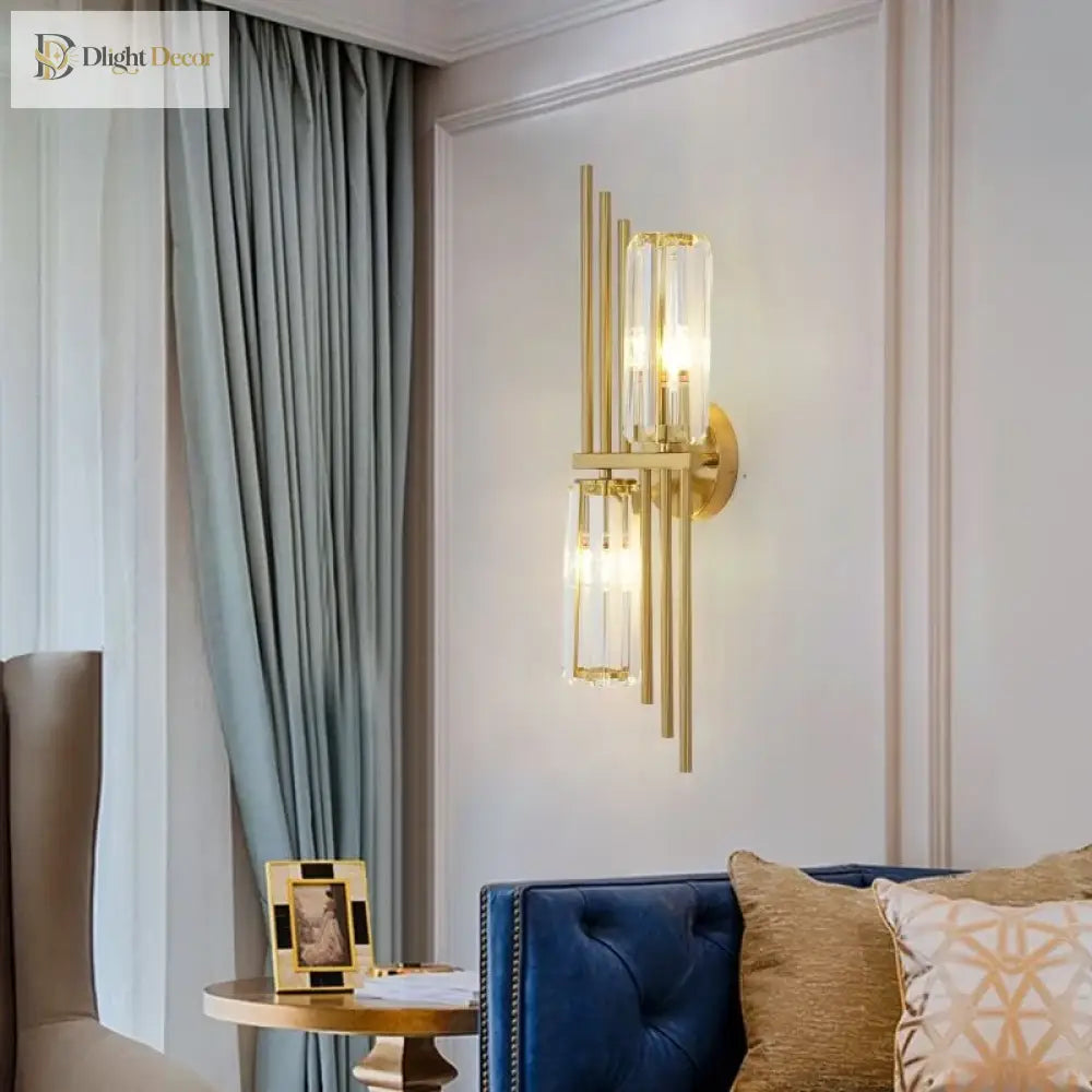Lucy - Modern Gold Crystal Wall Lamp Bedroom Bedside Living Room Tv Hallway Staircase Luxury Art