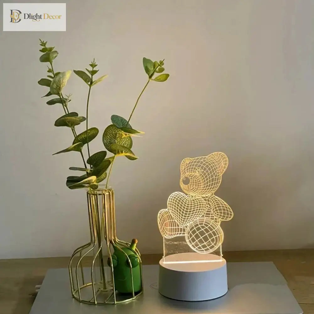 Lumibubs 3D Teddy Bear Night Light, Acrylic LED Lamp for Kids Bedroom & Gifts - USB warm light - Night Light