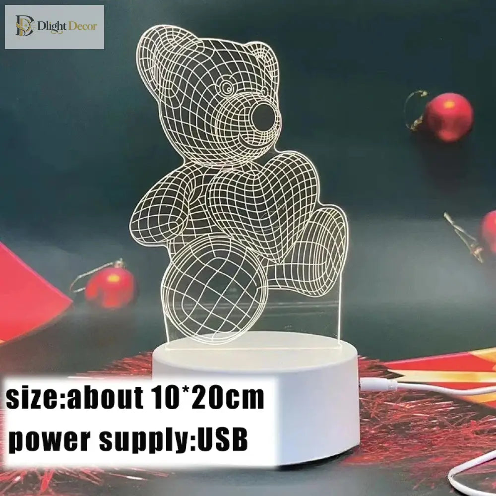 Lumibubs 3D Teddy Bear Night Light, Acrylic LED Lamp for Kids Bedroom & Gifts - USB warm light - Night Light