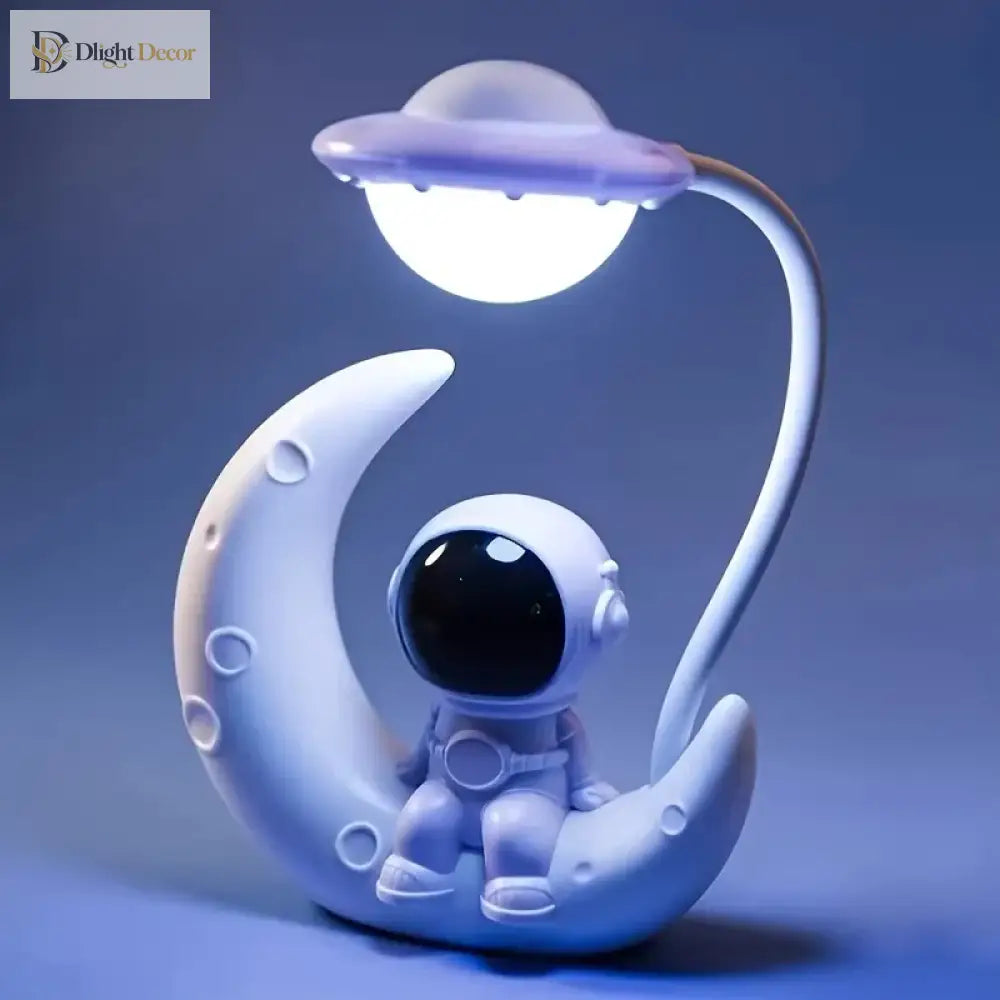 Lumibubs Astronaut Moon Desk Lamp, LED Study Light & Night Light for Kids Bedroom - WHITE / WHITE - Night Light