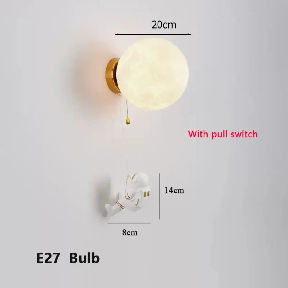 Lumibubs Astronaut Moon Wall Lamp, 3D Printed Space Light for Kids Bedroom - 20CM-Pull Switch / Warm White (2700-3500K)