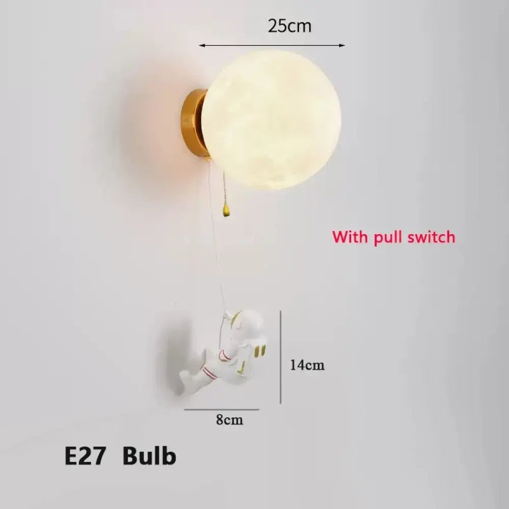 Lumibubs Astronaut Moon Wall Lamp, 3D Printed Space Light for Kids Bedroom - 25CM-Pull Switch / Cool White(5500-7000K)