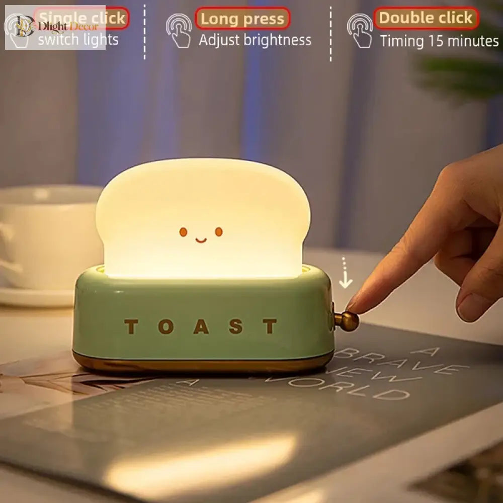 Lumibubs Happy Toast Night Light, Cute Rechargeable Bedside Lamp for Kids & Adults - Night Light