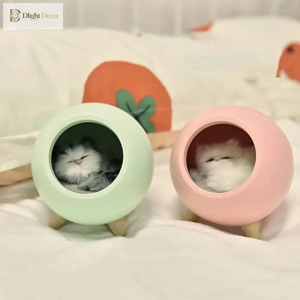 Lumibubs Sleeping Cat Egg House Night Light, Touch Control USB Rechargeable Atmosphere Lamp - Night Light
