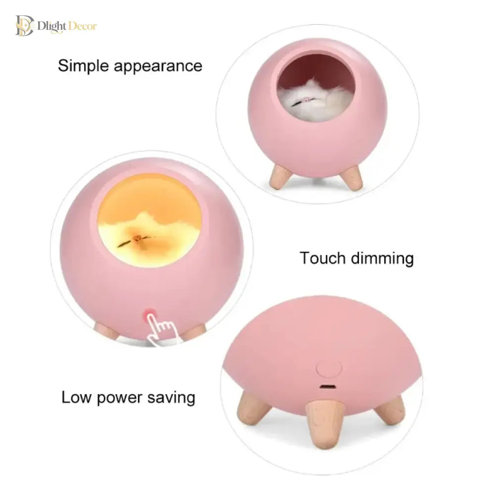Lumibubs Sleeping Cat Egg House Night Light, Touch Control USB Rechargeable Atmosphere Lamp - Night Light