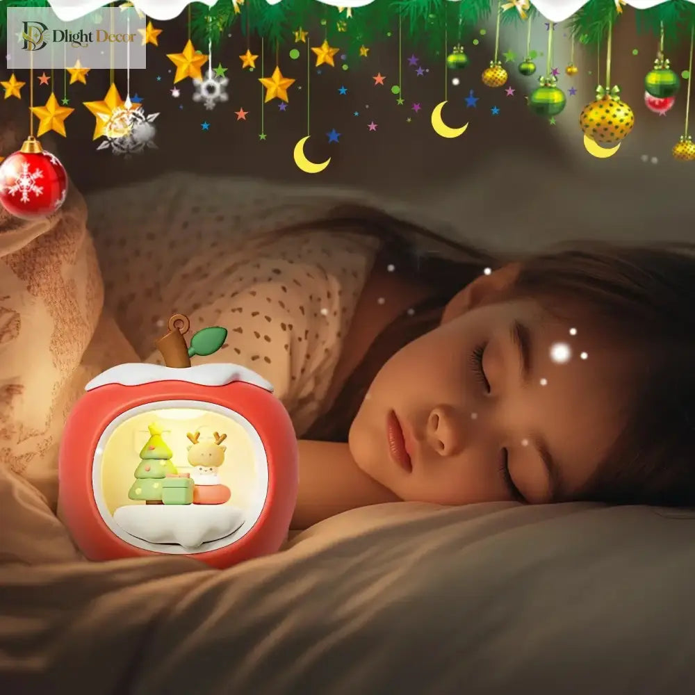 Lumibubs Sleepy Cat Apple House Night Light, Touch Control USB Rechargeable Atmosphere Lamp - Night Light
