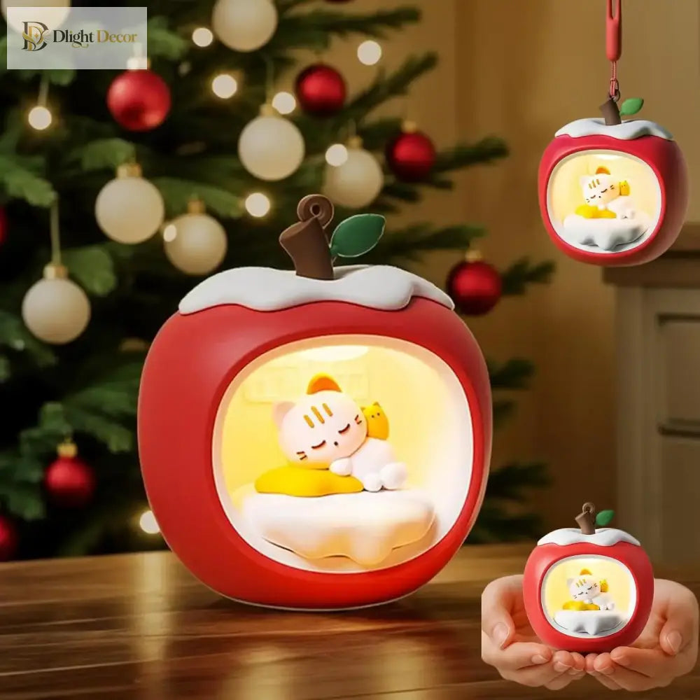 Lumibubs Sleepy Cat Apple House Night Light, Touch Control USB Rechargeable Atmosphere Lamp - Night Light
