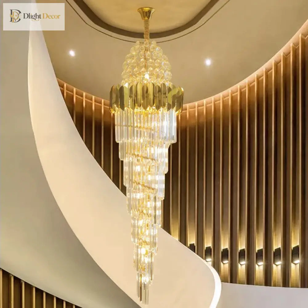 Luxurious Interior Hall Stairwell Golden Chandelier - Modern Elegance With Clean Crystal Ball