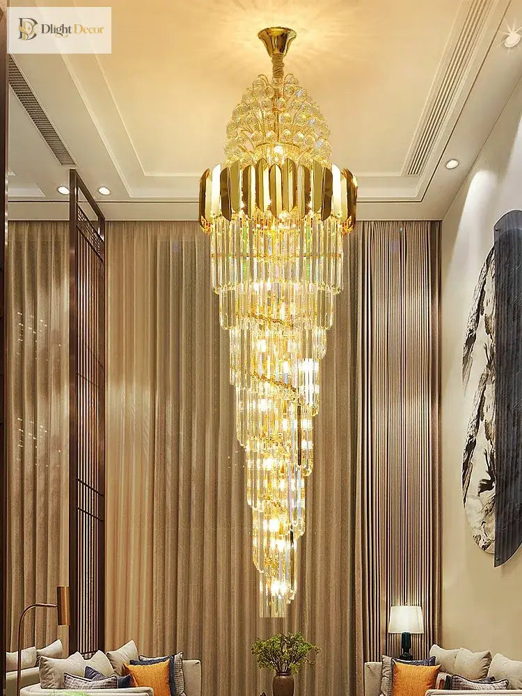 Luxurious Interior Hall Stairwell Golden Chandelier - Modern Elegance With Clean Crystal Ball