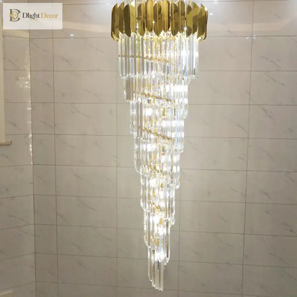 Luxurious Interior Hall Stairwell Golden Chandelier - Modern Elegance With Clean Crystal Ball