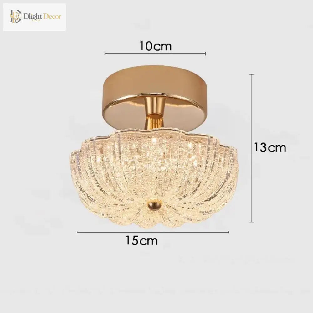 Gold flush-mount crystal acrylic ceiling light with 10cm wide, 15cm, 13cm height
