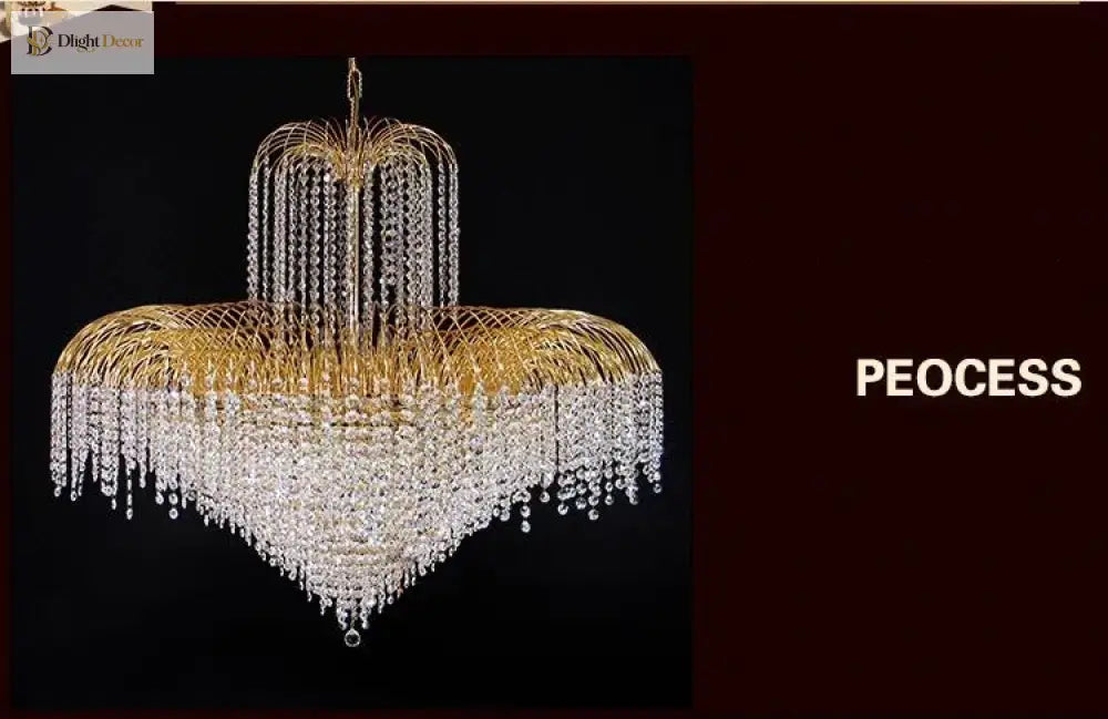Gold-tone crystal chandelier with ring arms and hanging crystal drop fringe
