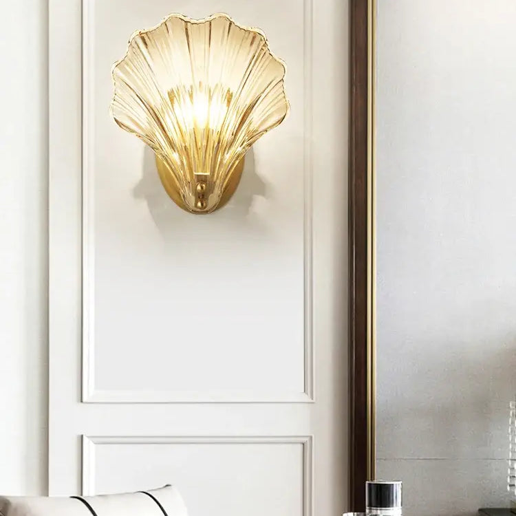 Madison - Fancy Modern Glass Shell Lampshade Indoor Bathroom Waterproof Next Wall Lamp Led Brass