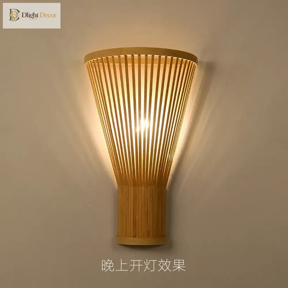 Handmade Bamboo Wood Lustre Wall Sconce Lamp - Rustic Elegance For Home Living And Bedroom Decor