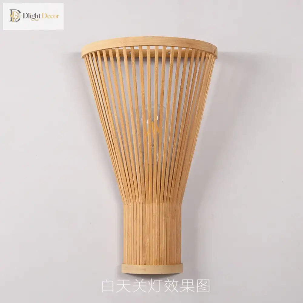 Handmade Bamboo Wood Lustre Wall Sconce Lamp - Rustic Elegance For Home Living And Bedroom Decor