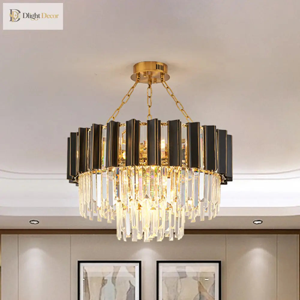 Maria Enchanting Ensemble: Modern Black Chandelier With Crystal Prisms