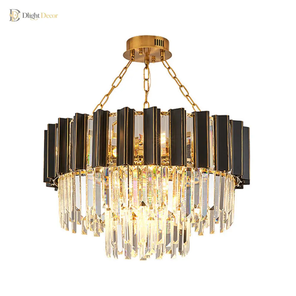 Maria Enchanting Ensemble: Modern Black Chandelier With Crystal Prisms