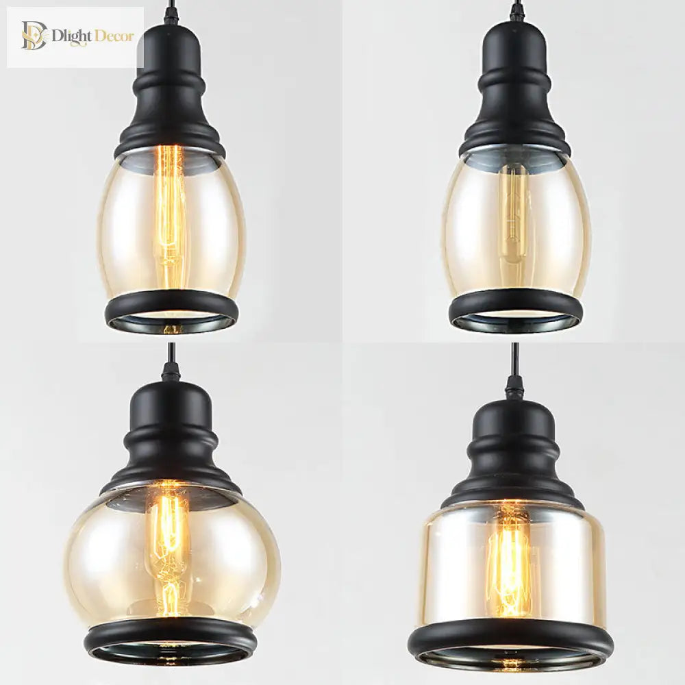 Meredith - Multi - Pendant Industrial Ceiling Light With Amber Glass Shades