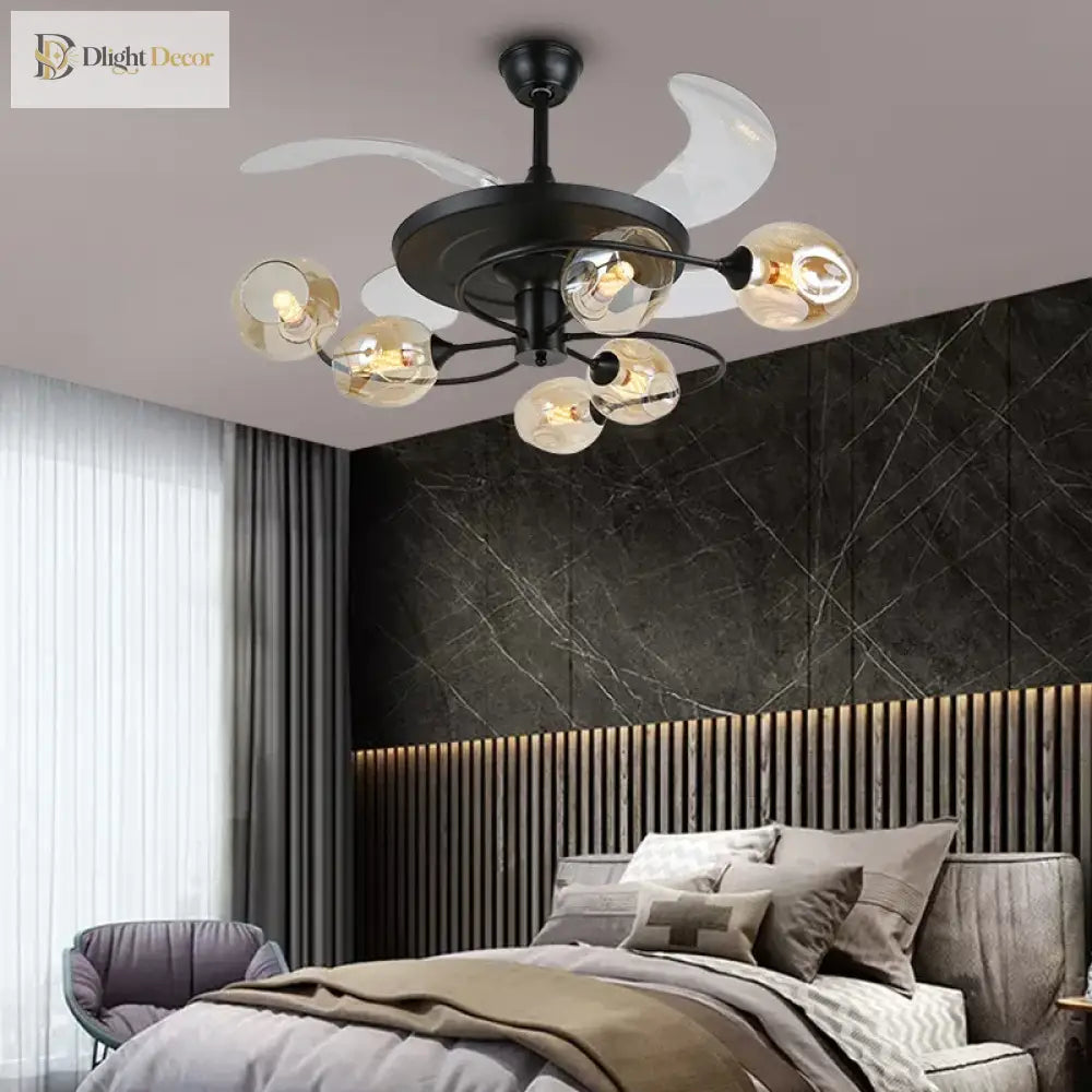 New Invisible Fan Light - Minimalist Living Room Ceiling With Glass Lampshades And Remote Control