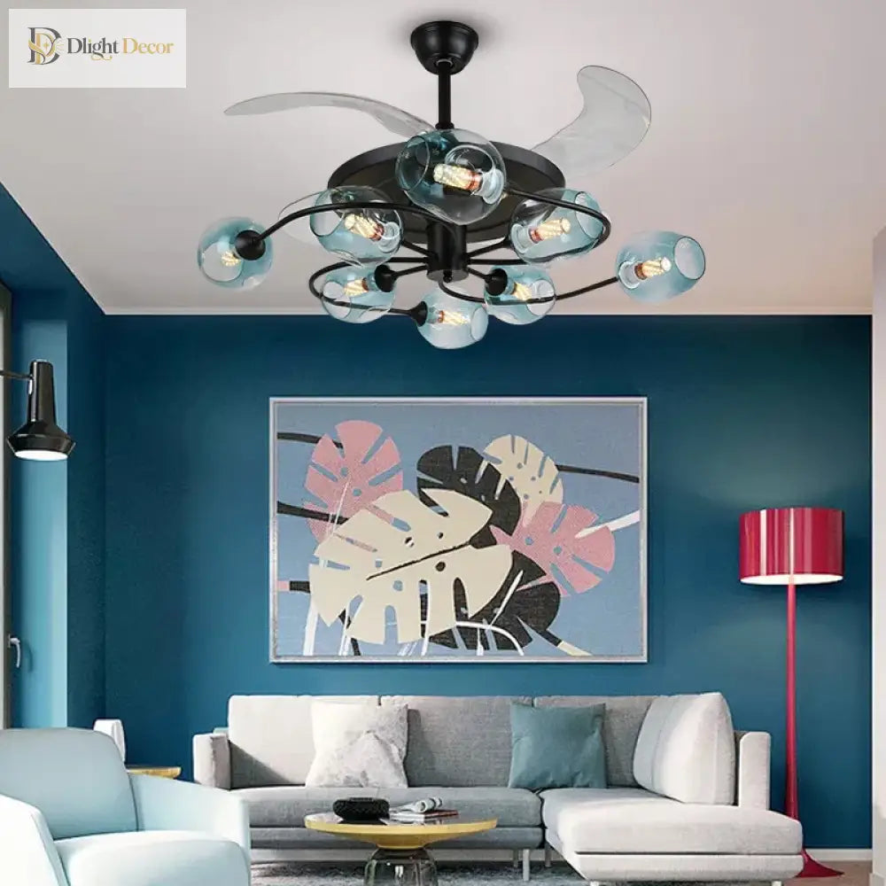 New Invisible Fan Light - Minimalist Living Room Ceiling With Glass Lampshades And Remote Control