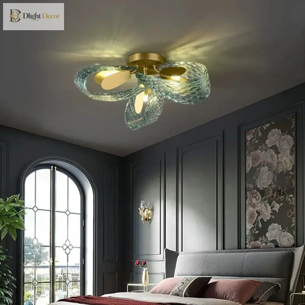 Modern Glass Decorative Ceiling Lights - Light Luxury Design In Yellow Copper And Blue For Bedrooms