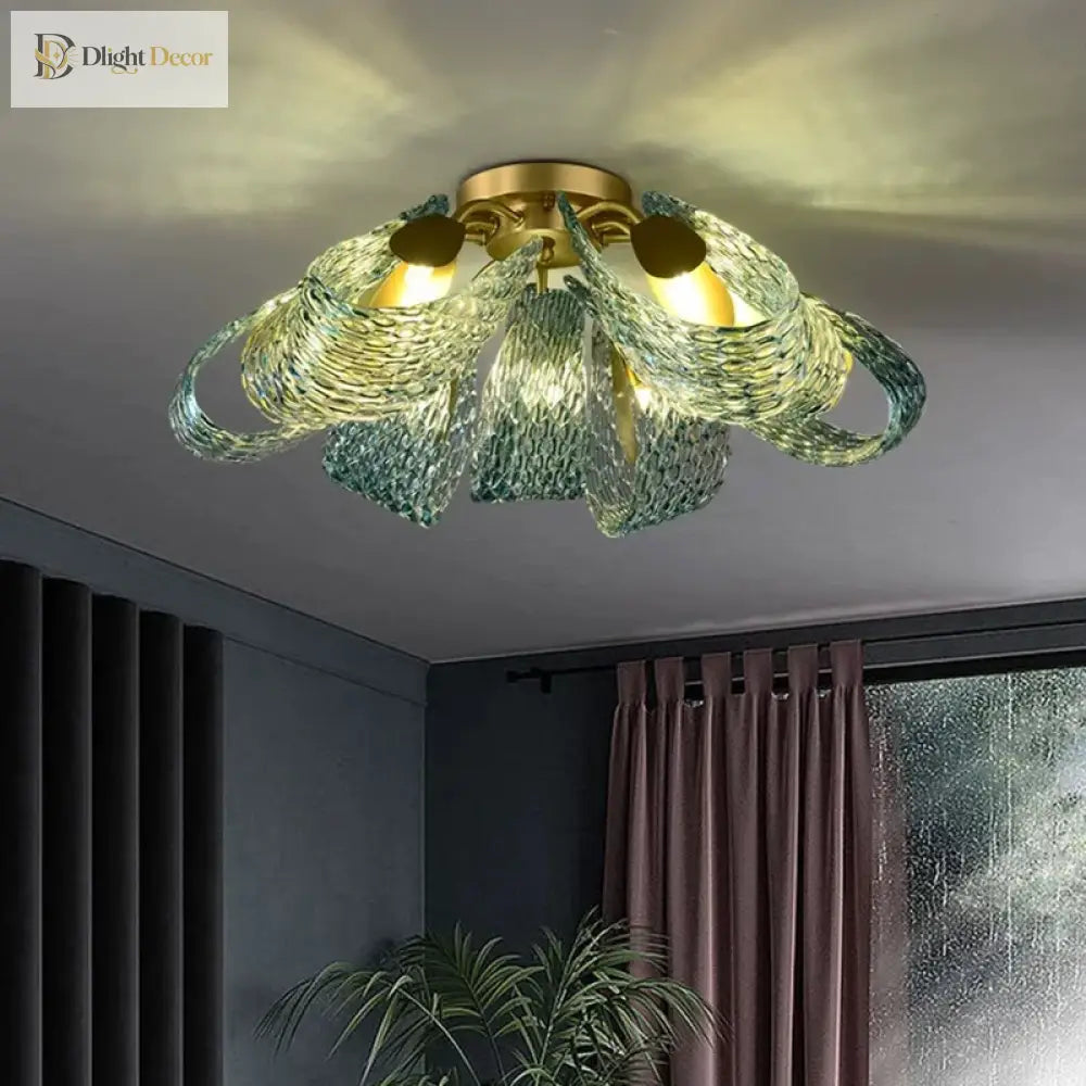 Modern Glass Decorative Ceiling Lights - Light Luxury Design In Yellow Copper And Blue For Bedrooms