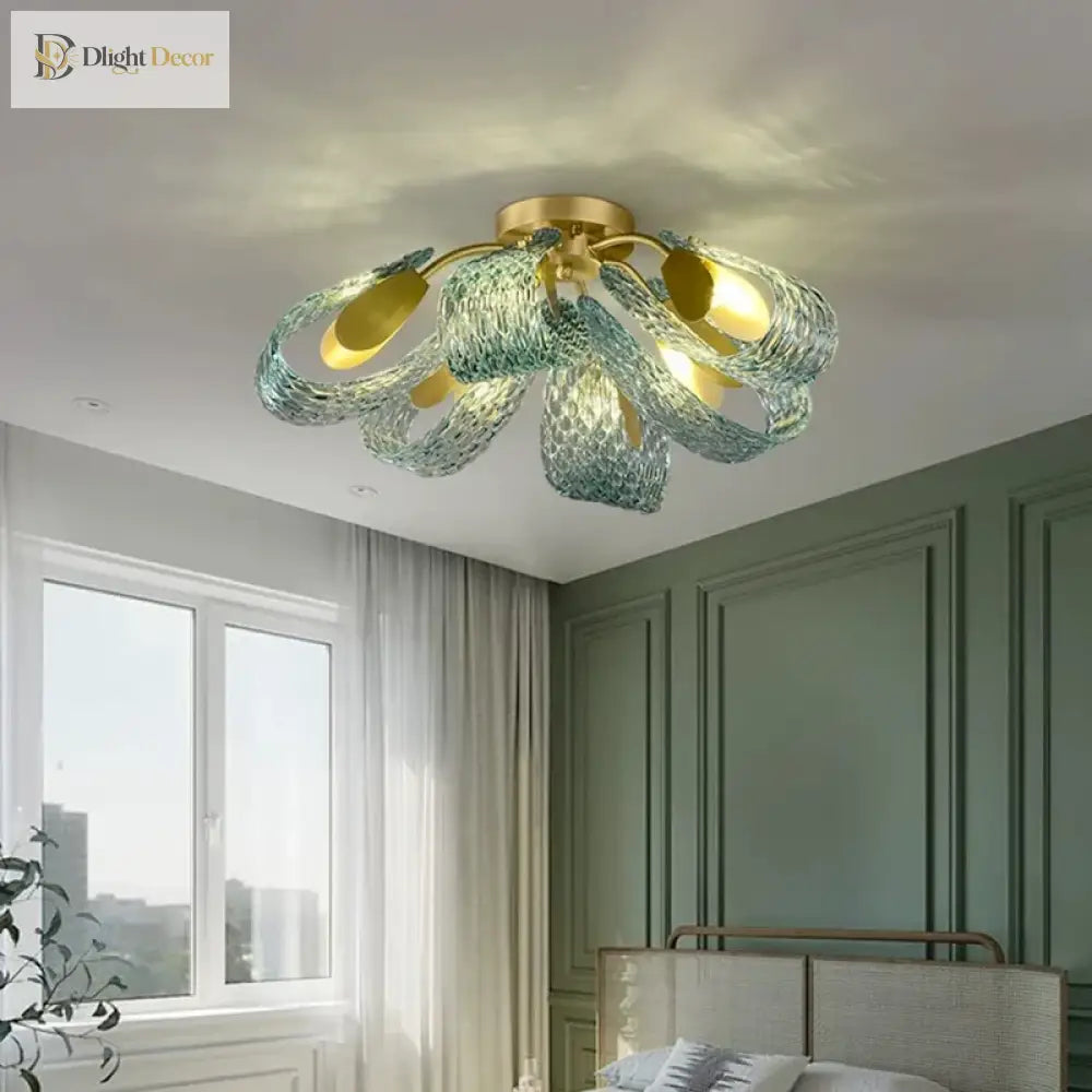 Modern Glass Decorative Ceiling Lights - Light Luxury Design In Yellow Copper And Blue For Bedrooms