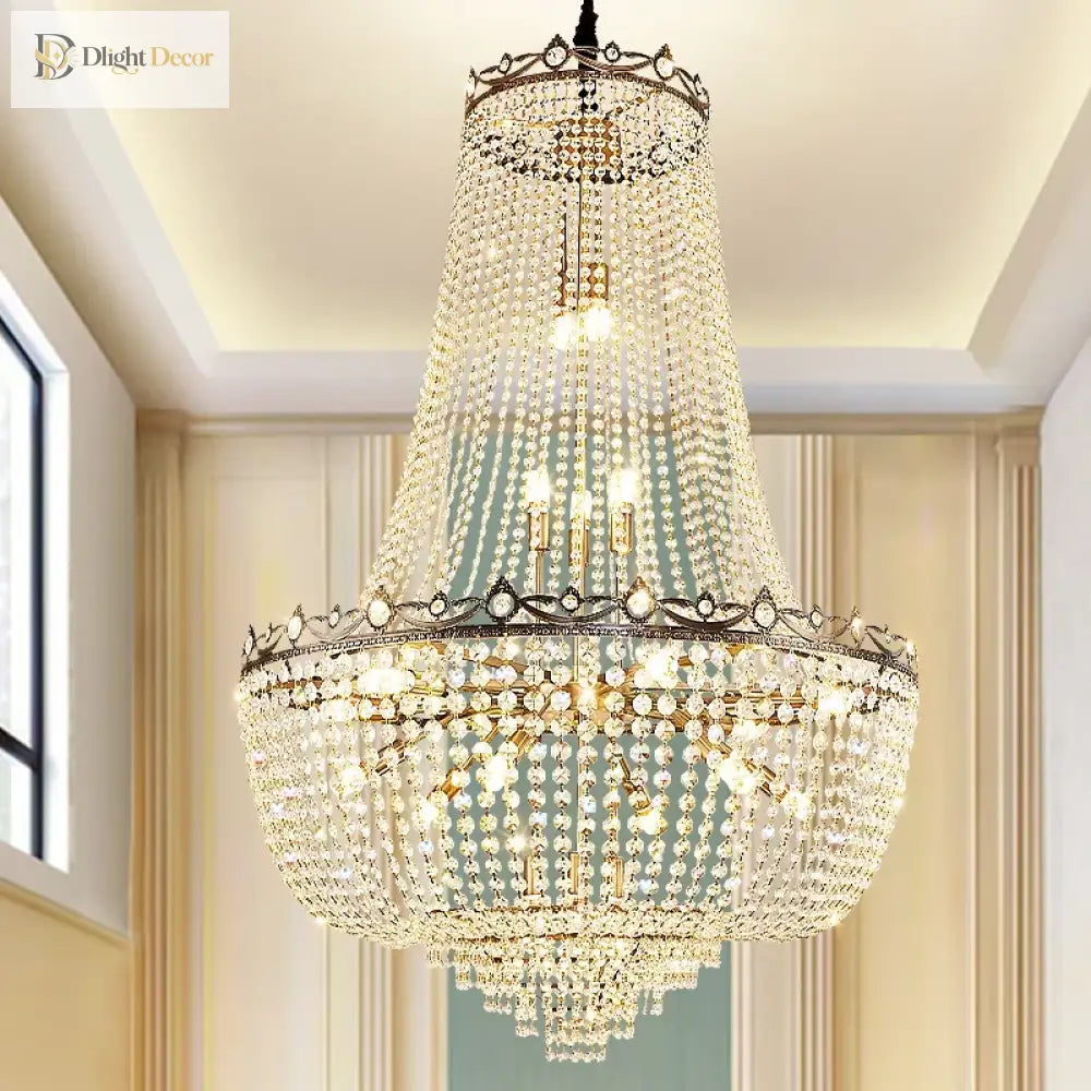 Elegant Crystal Chandelier For Duplex Buildings - A Modern Luxury Fixture Living Rooms Dining