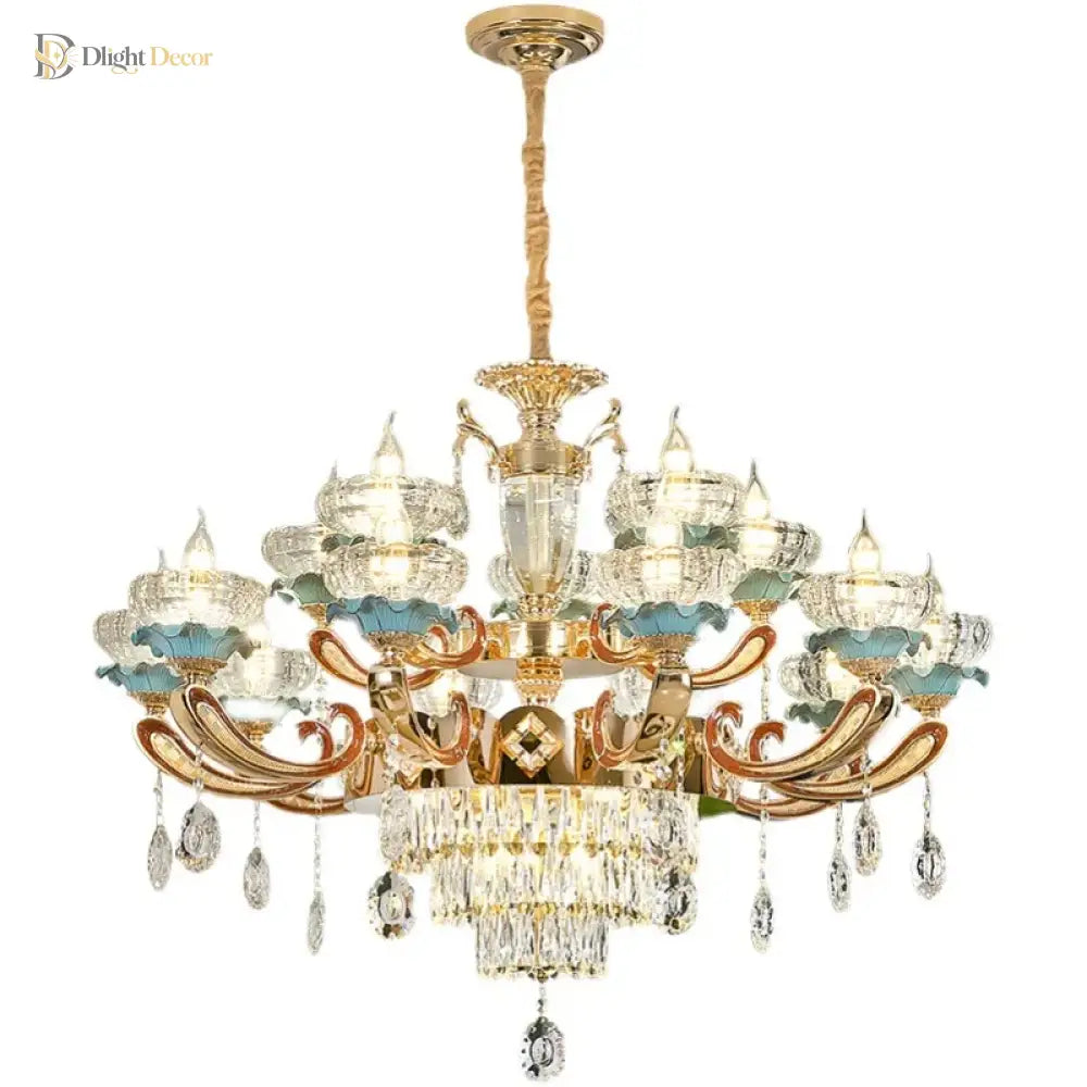 Elegant European Crystal Ceramic Chandelier - A Modern Light Luxury Fixture For Living Rooms