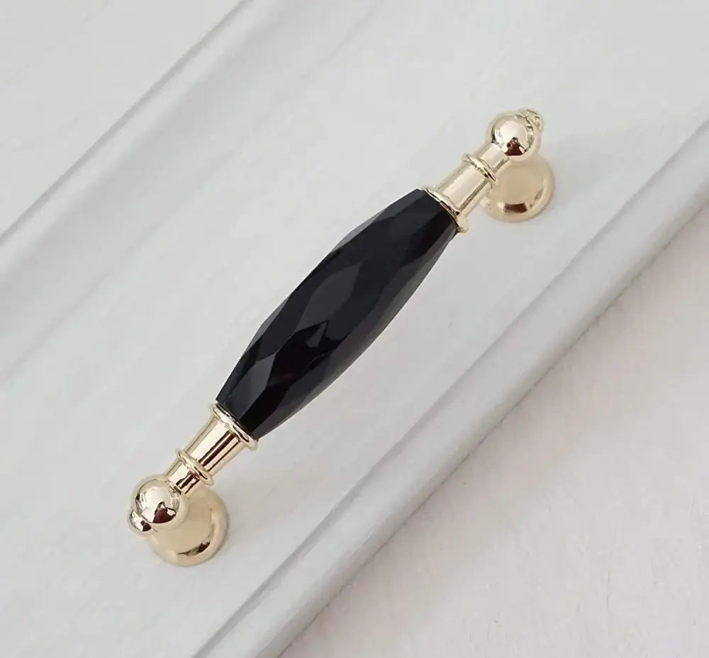Modern Crystal Glass Drawer Handles – Gold and Black Cabinet Pulls for Dressers and Cupboards (96mm/128mm) Gold