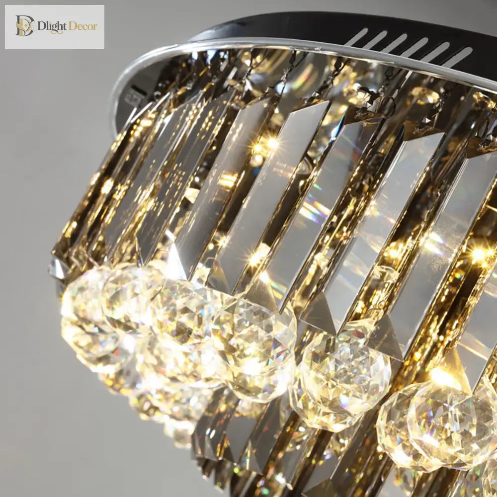 Modern Led Crystal Ceiling Chandelier - Creative Home Decor Lamp In Round Luxury Design (Black Gold
