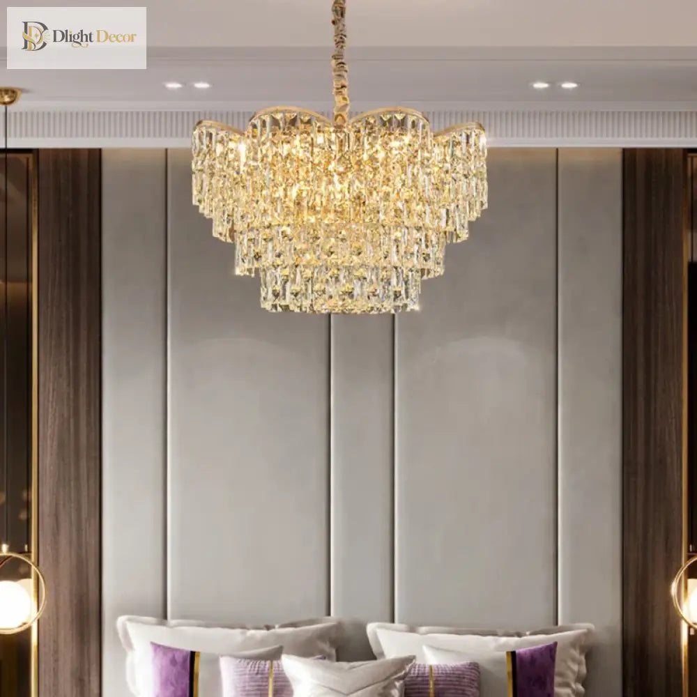 New Design Light Luxury Clean Crystal Chandelier Living Room Lamp Modern Simple Atmosphere Golden