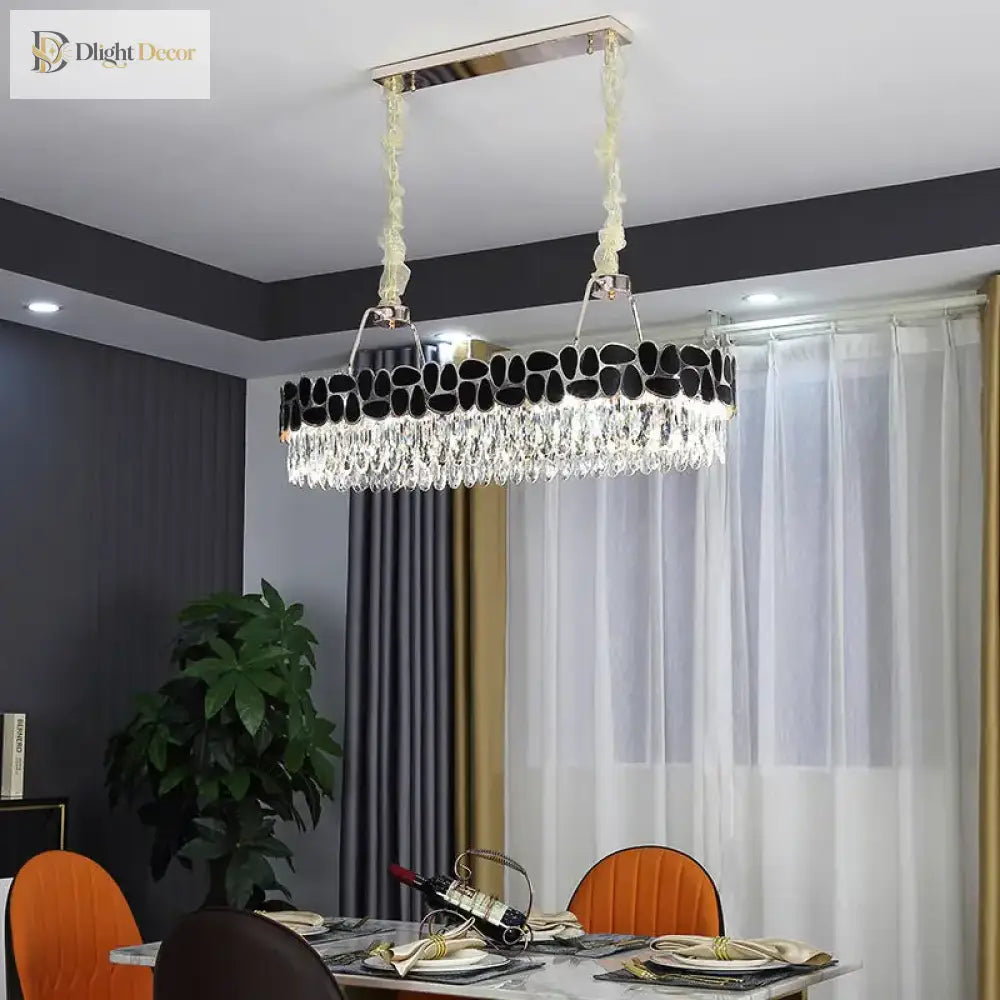 New Design Creative Black/Gold Hall Bedroom Crystal Round Chandelier Modern Rectangular Dining Room