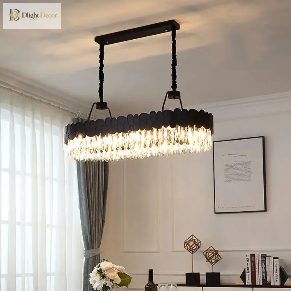 New Design Creative Black/Gold Hall Bedroom Crystal Round Chandelier Modern Rectangular Dining Room